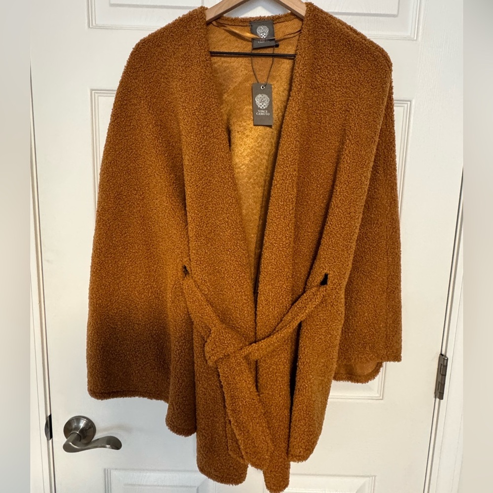 VINCE CAMUTO WRAP JACKET Sherpa brown tan teddy NWT one size